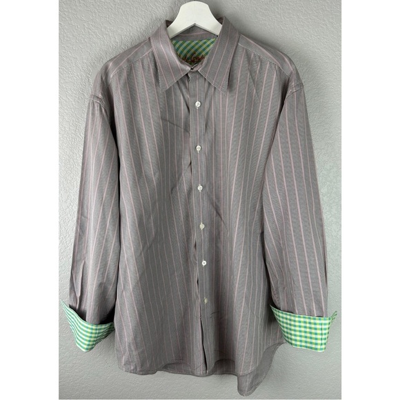 Robert Graham Long Sleeve Stripe Shirt Button Front Flip Cuffs, size XL - Picture 2 of 8